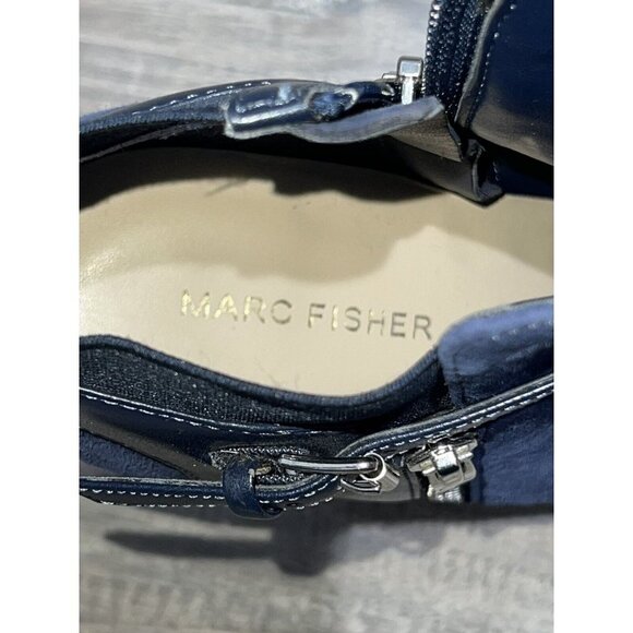 MARC FISHER Navy Blue suede peep toe boots Size 9M Leather Blue Navy Shoes - Picture 6 of 12